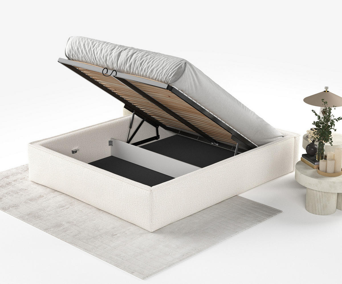 POLSTERBETT Alvar Creme 120/200 cm im Chenille-Stoff - Creme/Schwarz, Holz/Holzwerkstoff (120/200cm) - Maison de Reve