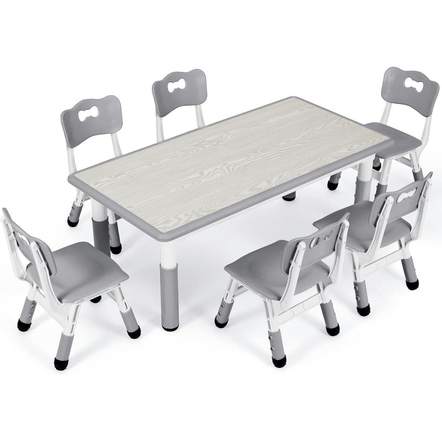 KINDERTISCH- und Stuhl-Set 7-teilig höhenverstellbar Grau - Grau, Kunststoff (60/60/120cm)