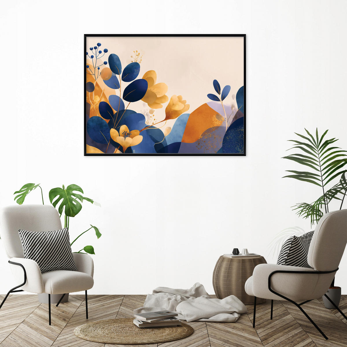 BILDER mit Rahmen Abstrakt Blätter Blau 60x40 cm - Multicolor, Holzwerkstoff (60/40cm) - Wallarena