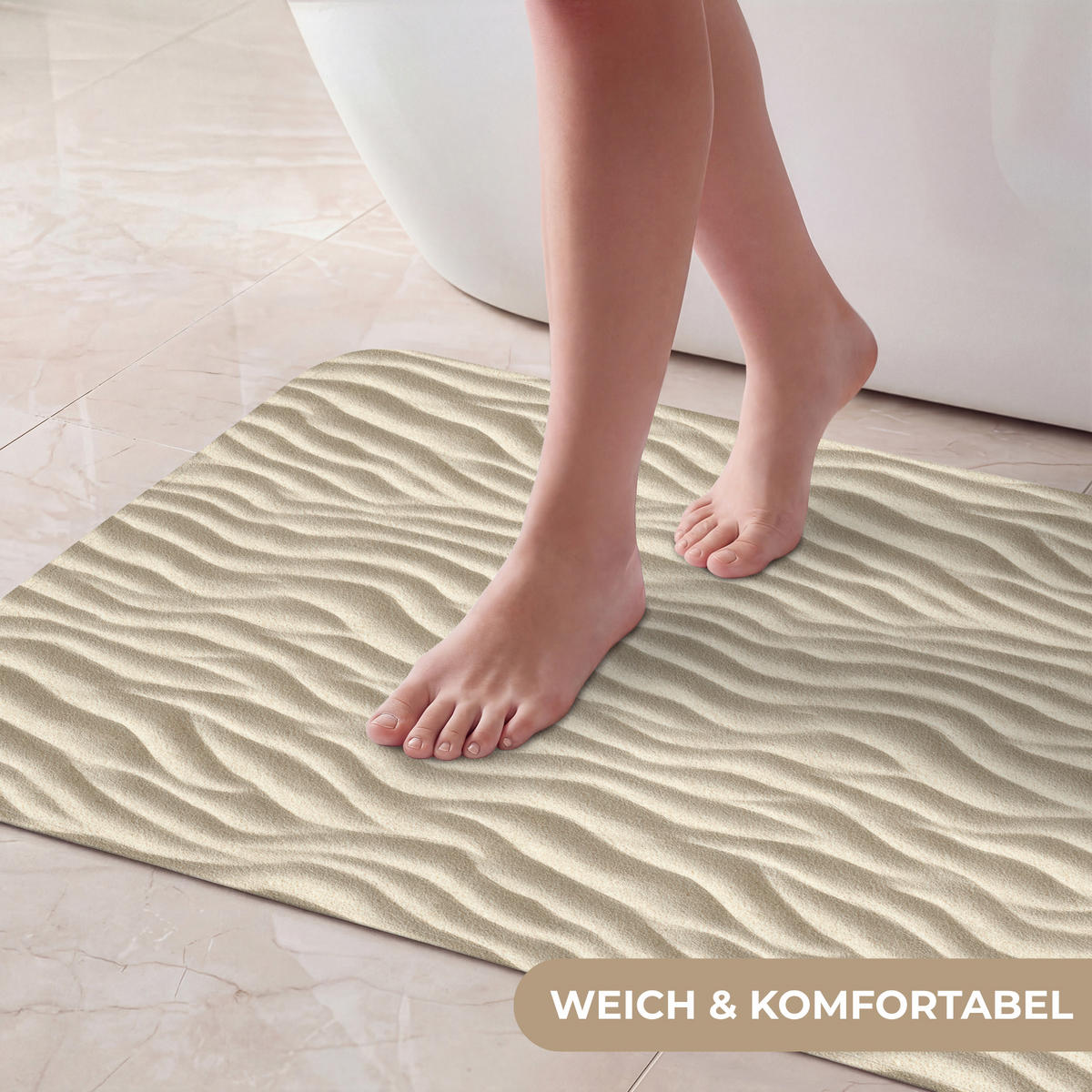 KÚPEĽŇOVÁ PREDLOŽKA Piesok - Vlny - Béžová 80x50 cm - béžová, textil/plast (80/50cm) - OnlyWow