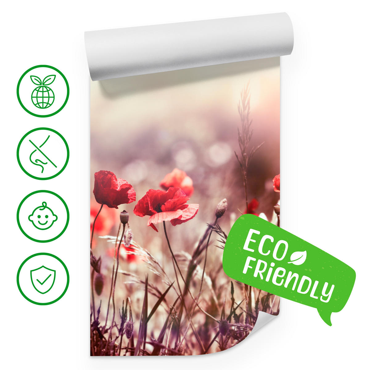 FOTOTAPETA Pre Jedáleň Poľné Kvety Červená Maková Lúka Slnko 500 x 350 cm - oranžová/hnedá, papier (500/350cm) - Muralo