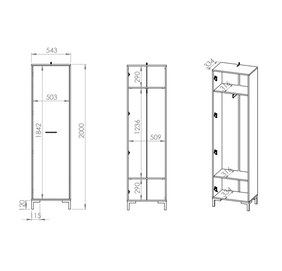 KLEIDERSCHRANK NEVIO Beige 55x34x200 cm - Beige, Holzwerkstoff (55/200/34cm) - FURNLUX
