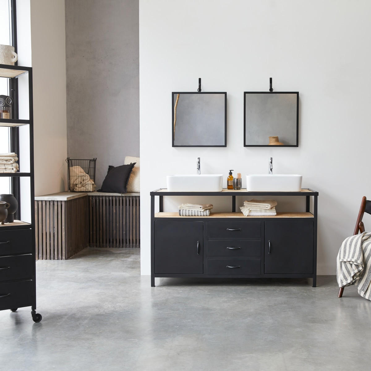 WASCHTISCHUNTERSCHRANK Industriel Schwarz aus Metall - Schwarz, Metall (140/80/55cm) - Tikamoon