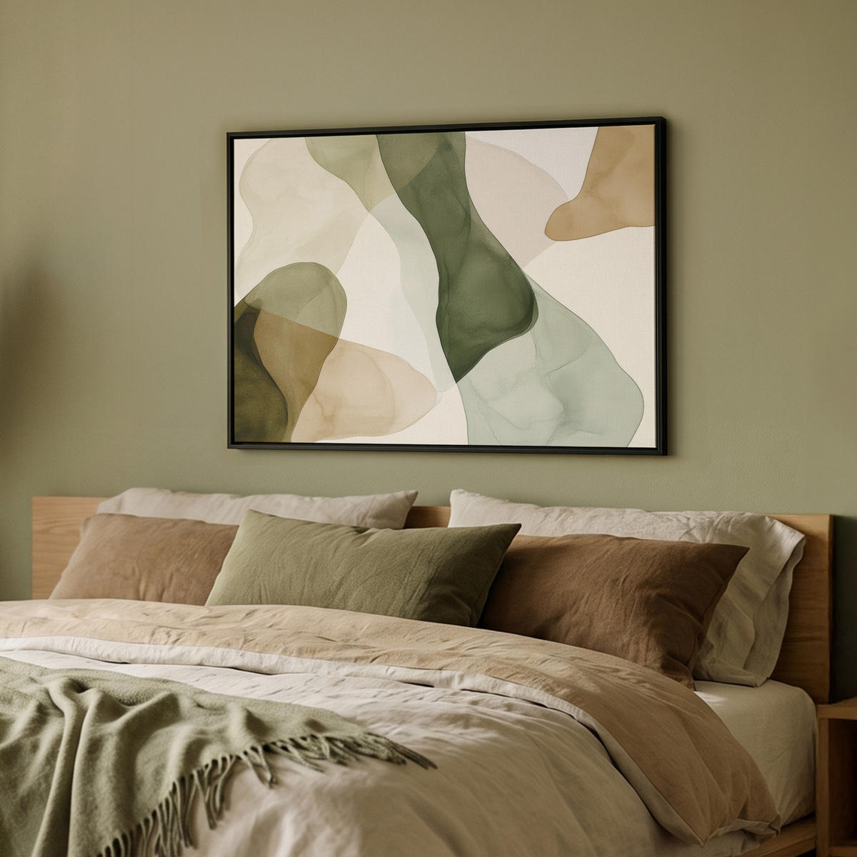 LEINWAND Bilder mit Rahmen - Japandi - Abstrakt - Grün - 70x50 - Salbeigrün, Textil (70/50cm) - MuchoWow