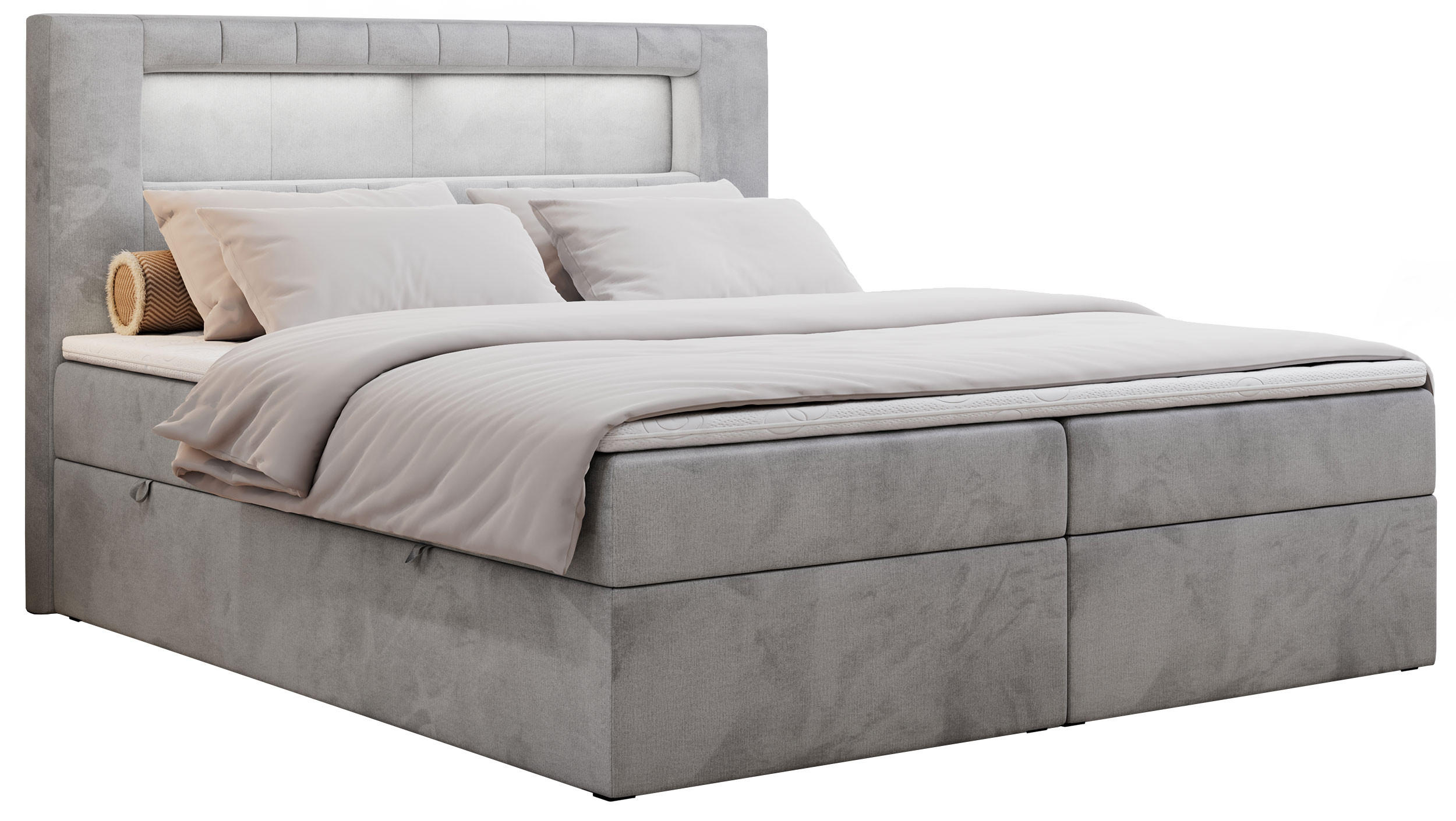 BOXBETT GOLD-5 LED 120/200 Hellgrau Velvet - H3 - Hellgrau, Holz/Textil (120/200cm) - MKS