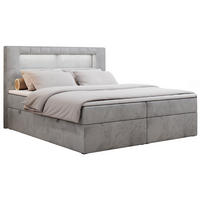 BOXBETT GOLD-5 LED 200/200 Hellgrau Velvet - H3 - Hellgrau, Holz/Textil (200/200cm) - MKS