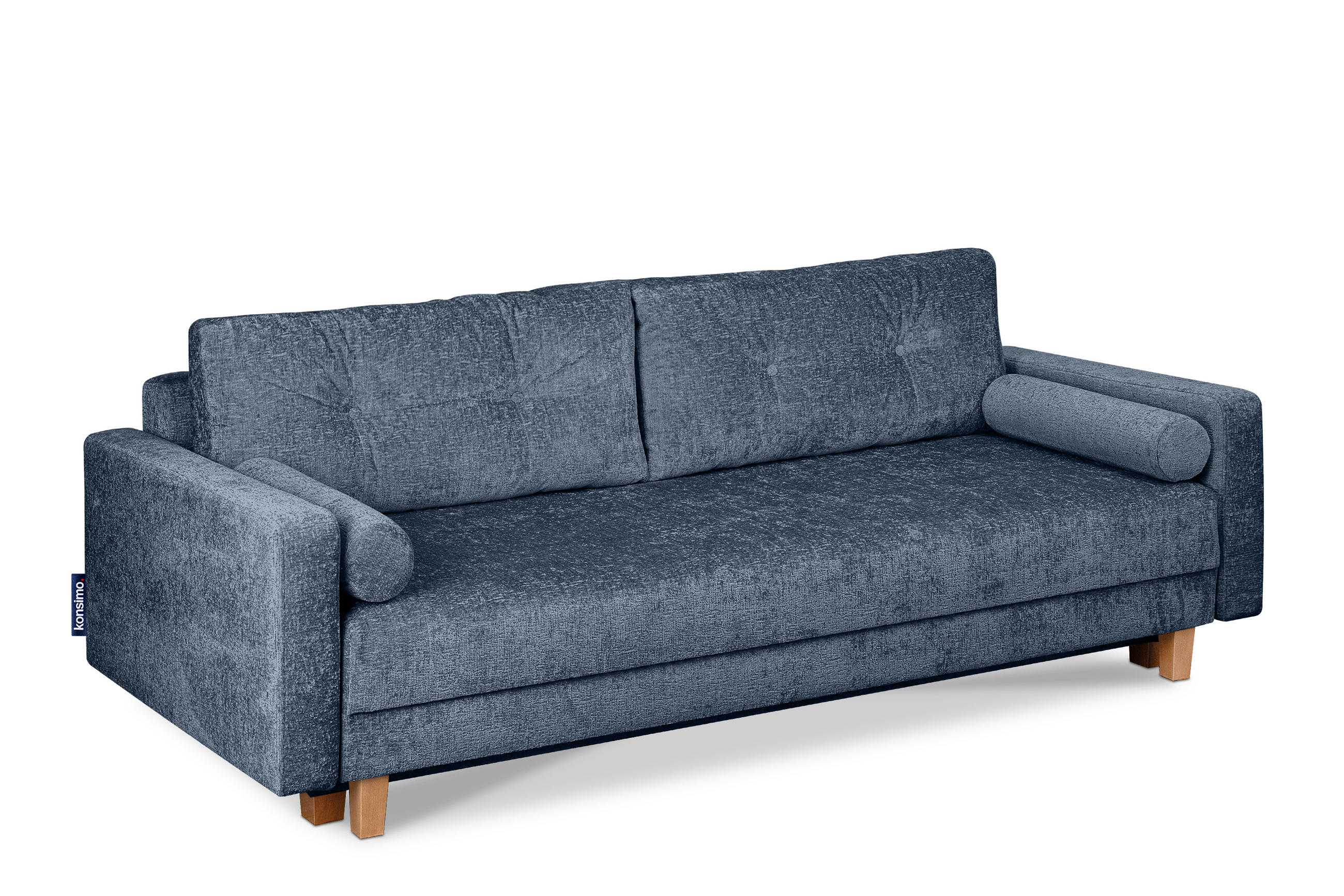 3-SITZER-SCHLAFSOFA ERISO mit weiche Sitzfläche und hohe Rückenlehne, Chenille-Stoff, blau - Blau/Braun, Textil (220/80/100cm) - KONSIMO®