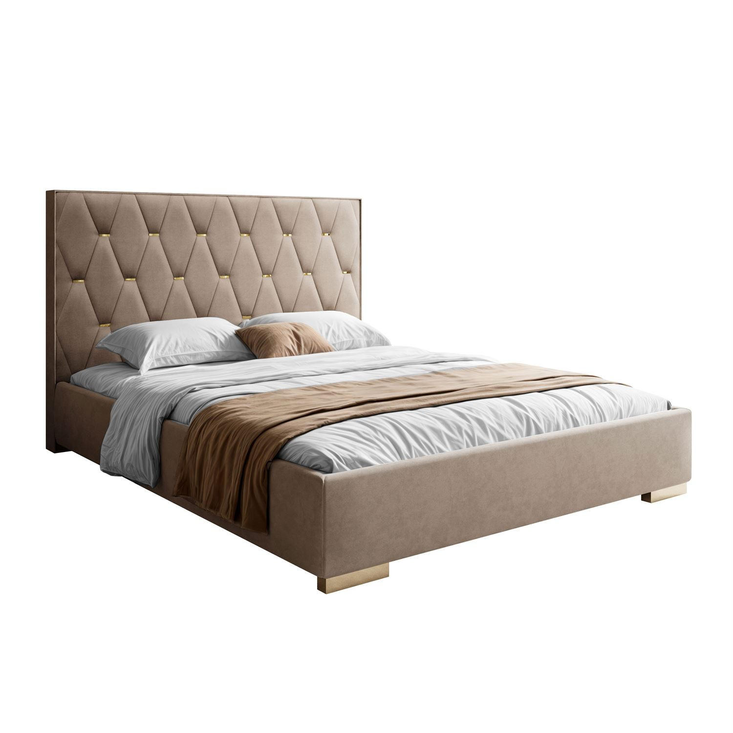 POLSTERBETT IZOLDA mit hohem Kopfteil 160x200 cm Royal Velvet 176 - Beige, Textil - Lookway
