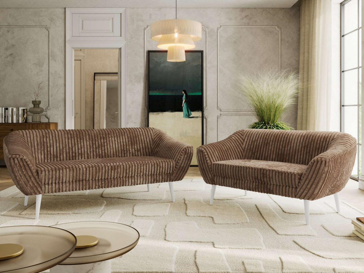 SEDACÍ SOUPRAVA 3+2 PIRS - Hnědá Manšestr - Bílé nohy - bílá/hnědá, kompozitní dřevo/textil (180/75/74cm) - MKS