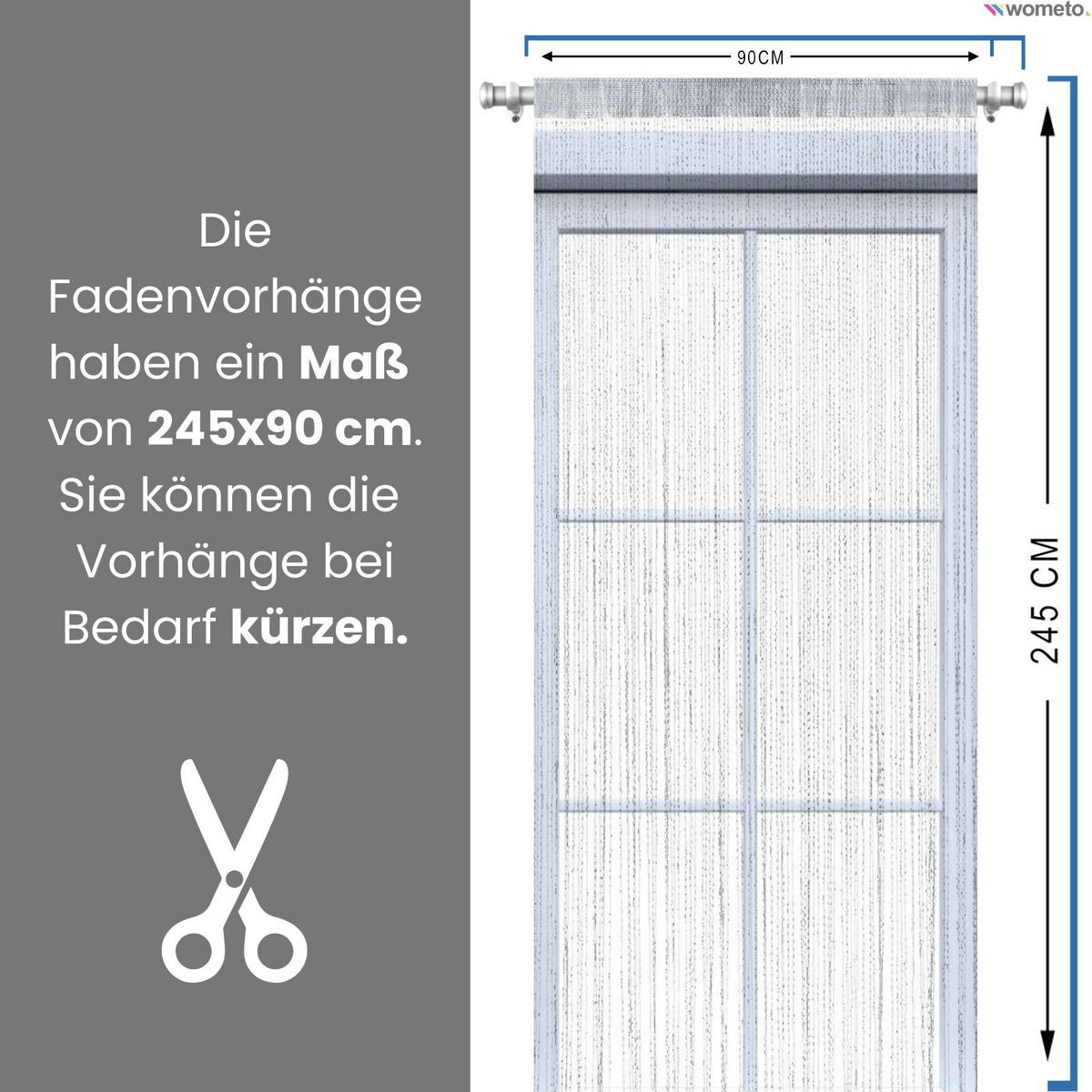 FADENVORHANG Lurex grau/silber 245/90 cm Glitzer-Effekt Stangendurchzug kürzbar - Grau, Textil (90/245/1cm) - wometo