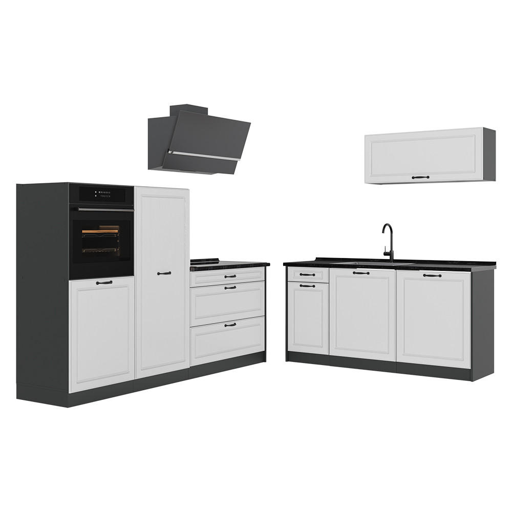 KUCHYNKA R-Line, Biely vidiecky dom/antracitová, 220 cm antrasiitti työtaso - biela/antracitová, kompozitné drevo (220/143/60cm) - Vicco