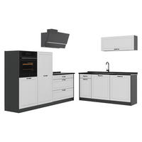 KUCHYNKA R-Line, Biely vidiecky dom/antracitová, 220 cm antrasiitti työtaso - biela/antracitová, kompozitné drevo (220/143/60cm) - Vicco