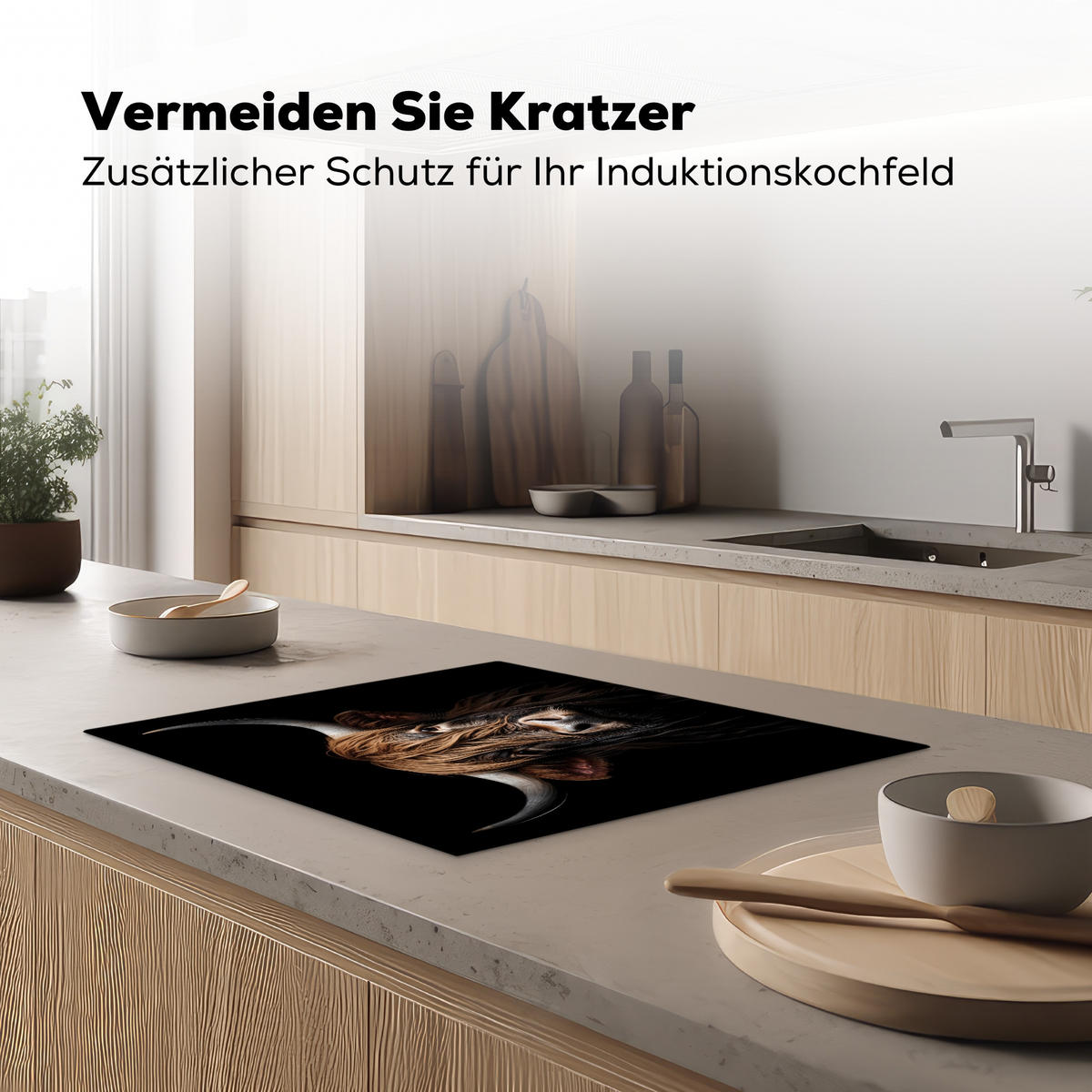 HERDABDECKPLATTE Schottischer Highlander - Porträt - Schwarz - Tier 65x52 cm - Braun, Kunststoff (65/0.2/52cm) - MuchoWow