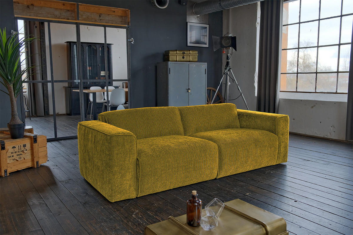 SOFA NELE Gelb - Gelb/Schwarz, Textil (234/71/96cm) - KAWOLA