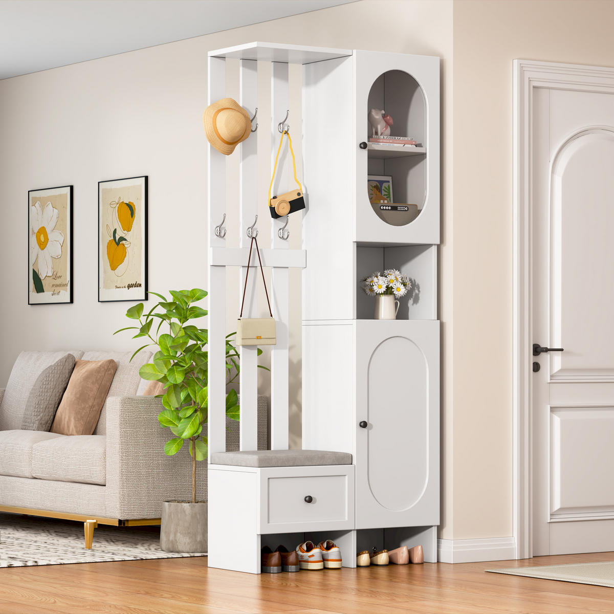 KOMPAKTGARDEROBE Schuhbank Glas Schrank 2 Türen Weiß - Weiß, Holzwerkstoff (85/200/33.5cm) - FLIEKS