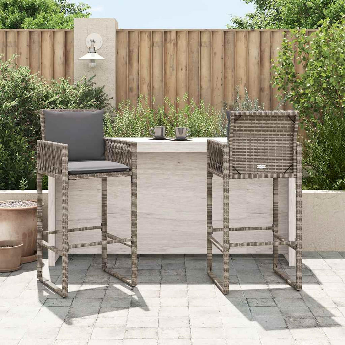 GARTEN-BARHOCKER Mit Kissen 2 Stk. Grau Poly Rattan - Grau, Kunststoff (58/118/52cm) - vidaXL