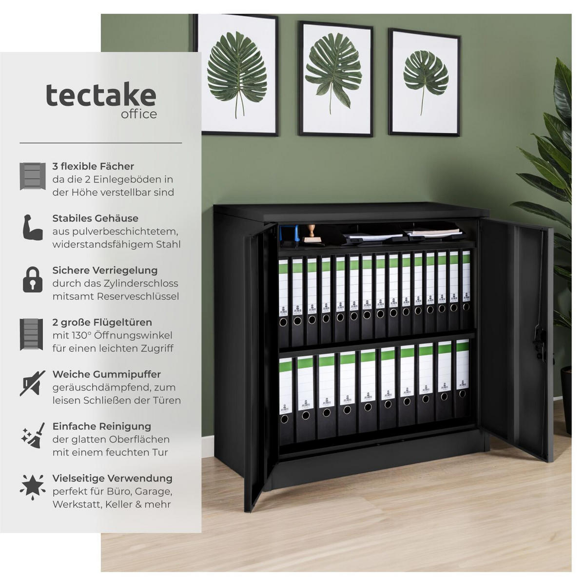 AKTENSCHRANK ,90 x 40 x 90 cm,schwarz - Schwarz, Metall (40/90/90cm) - tectake