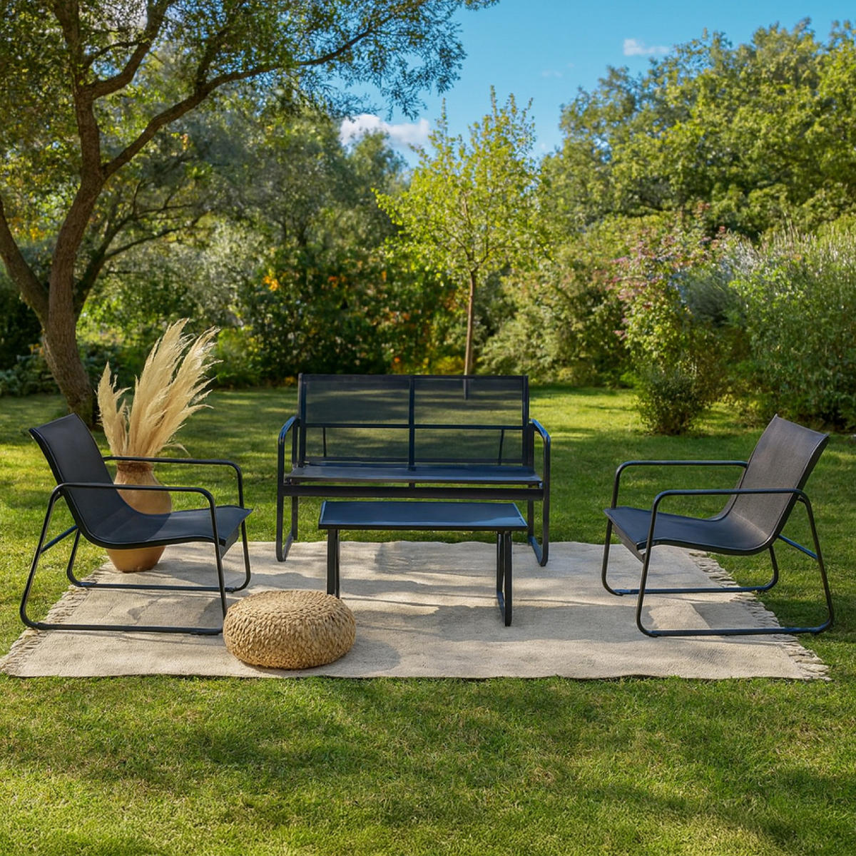 GARTENMÖBEL Sintra Schwarz 4 Personen Aus Metall - Schwarz, Metall - Concept Usine