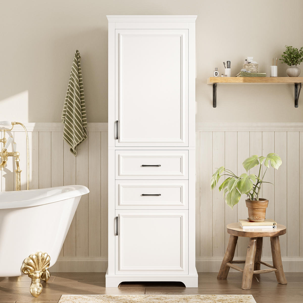 HOCHSCHRANK in Weiß Badezimmerschrank mit Schränken und Schubladen für Badezimmer, B60/T40/H180 cm - Weiß, Holzwerkstoff (60/180/40cm) - STILVORA