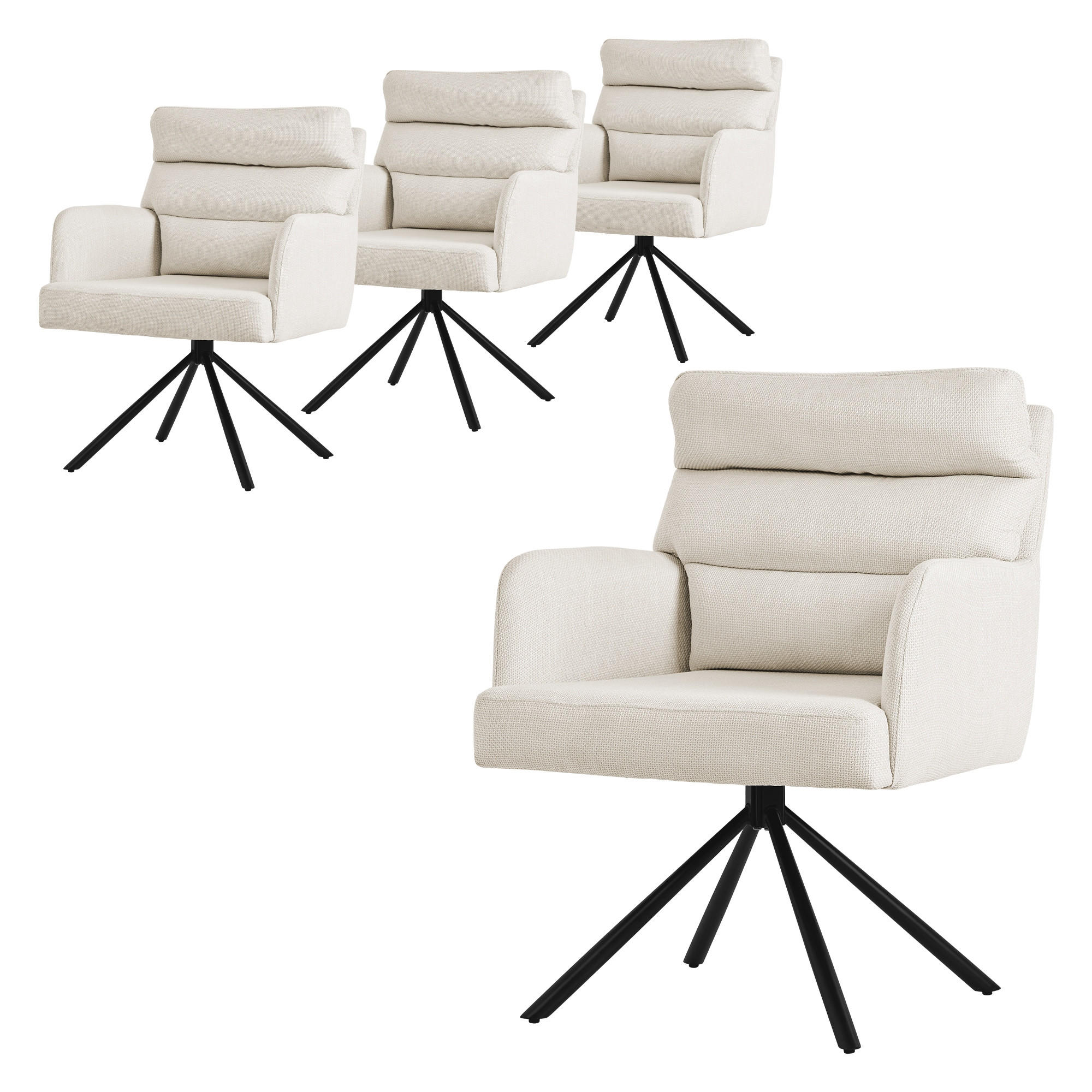 ML-DESIGN JÍDELNÍ ŽIDLE, sada 4 ks, otočné, béžové látkové potahy