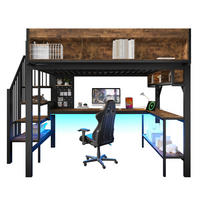 HOCHBETT 140x200 cm Braun Schwarz mit Schreibtisch und LED - Schwarz, Holz (140/200cm) - FLIEKS