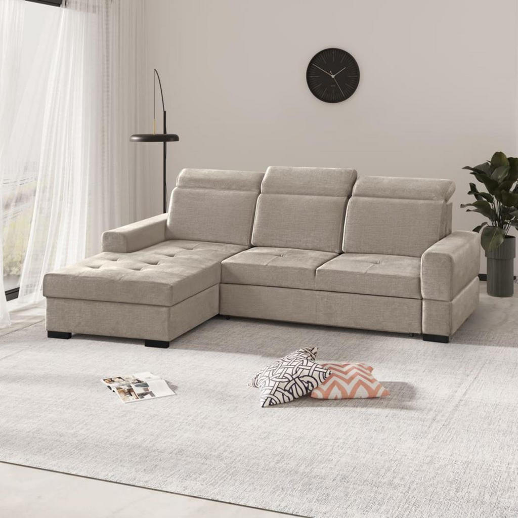 Thumbnail - Beautysofa Eckschlafsofa, Hellbraun, Textil, L-Form,L-Form, 245x185 cm, Wohnzimmer, Sofas & Couches, Wohnlandschaften, E...