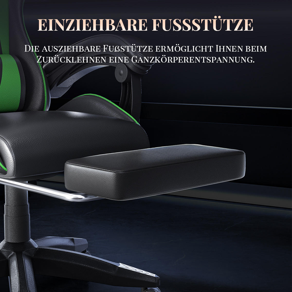 GAMINGSTUHL Schwarz-Grün,mit Massage,Fußstütze, Ergonomisch, Verstellbar - Grün, Metall (26/59/77cm) - Rattrix