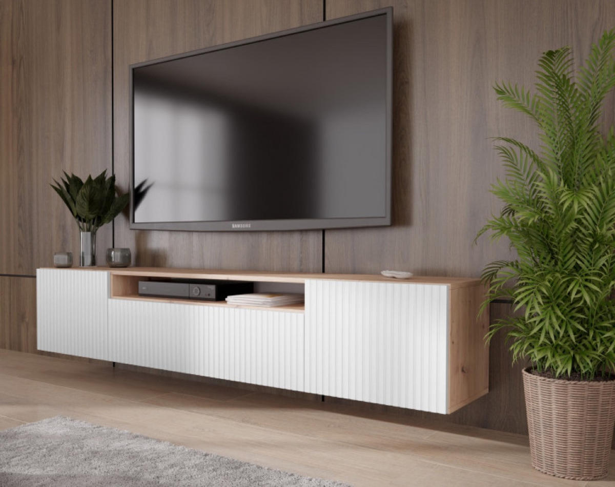 TV-SCHRANK Weiß Marco Hängend Mit Gefrästen Fronten - Weiß, Holzwerkstoff (200/40/41cm) - Sepro Meble