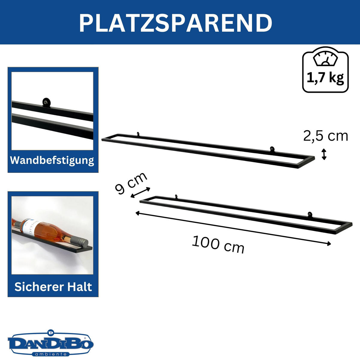 WEINREGAL 2er Set für 6 Flaschen Schwarz Metall 96639 - Schwarz, Metall (100/2.5/9cm) - DanDiBo