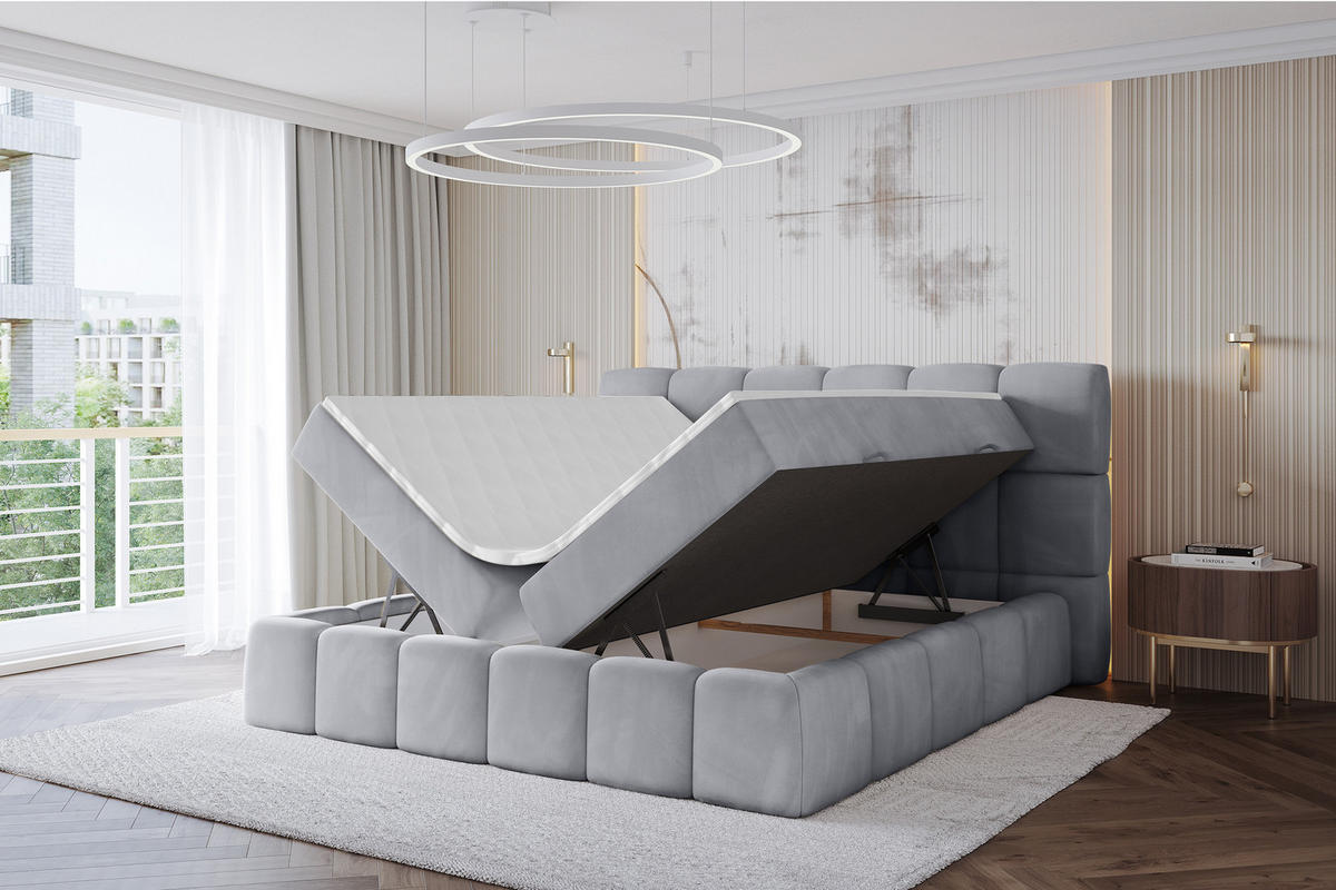 BOXBETT - AURI-H3 - 140x200 Grau Monolith - Hellgrau, Holzwerkstoff (140/200cm) - ALTDECOR