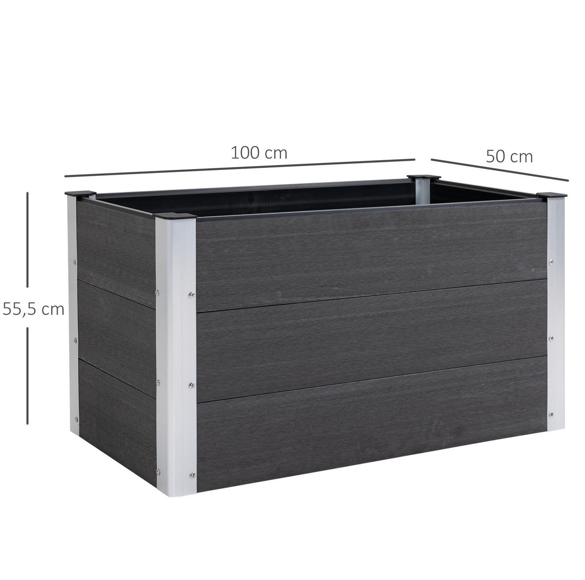 BLUMENKASTEN aus WPC & Aluminium 100x50x55,5cm in Grau ohne Boden - Grau, Metall (50/55.5/100cm) - Modfu