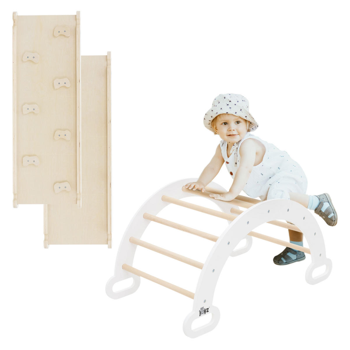 KLETTERBOGEN mit RUTSCHBRETT - Weiß, Holz (52/45.5/94cm) - Joyz