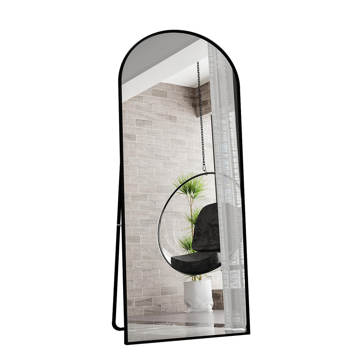 STANDSPIEGEL 1800 x 800 mm, gewölbter, geeignet für die Wandmontage oder als freistehendes Modell, schwarz - Schwarz, Glas/Metall (80/180/3cm) - WoodenAura