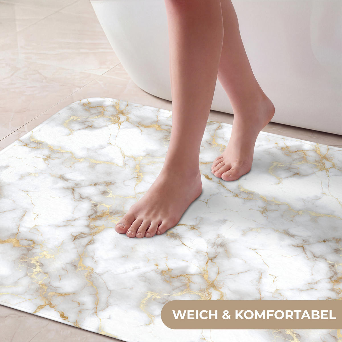 KOUPELNOVÁ PŘEDLOŽKA Zlaté žilky - Mramor - Bílý 60x90 cm - bílá, textil/plast (60/90cm)