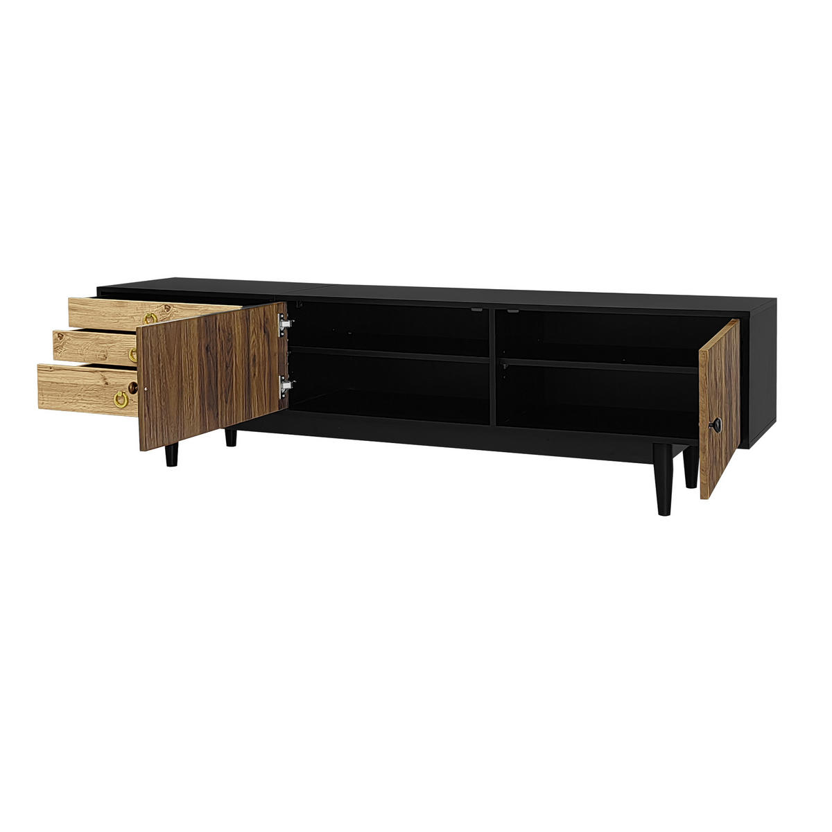TV-SCHRANK 180/50/38 cm schwarz-finish MDF mit 2 Türen und 3 Schubladen - Schwarz, Holzwerkstoff (180/38/50cm) - OKWISH