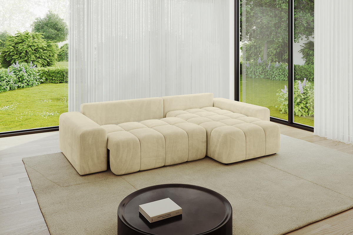 ECKSOFA Ottomane rechts ENIL-L 297x189x68 Beige Velours - Taupe, Holzwerkstoff/Kunststoff (189/297cm) - ALTDECOR