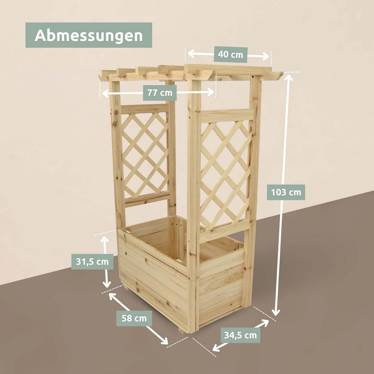 PFLANZKASTEN mit Rankgittern & Dach - Tannenholz - 58 x 34 x 103cm - Naturfarben, Holz (58/103/34cm) - holz4home