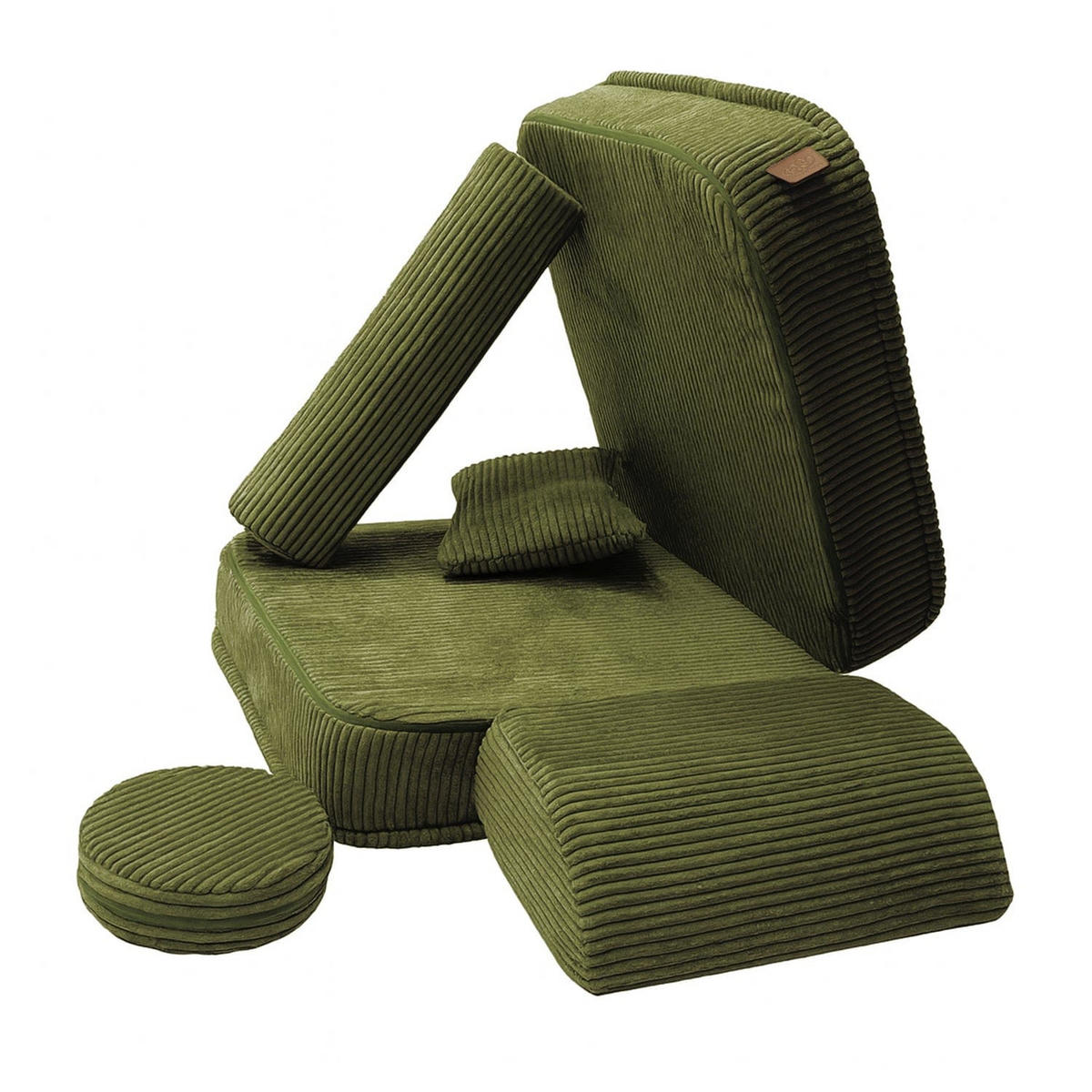 KINDERSESSEL modular 3-in-1 ausklappbar aus Cord in Khaki - Grün, Textil (60/50/50cm) - MeowBaby