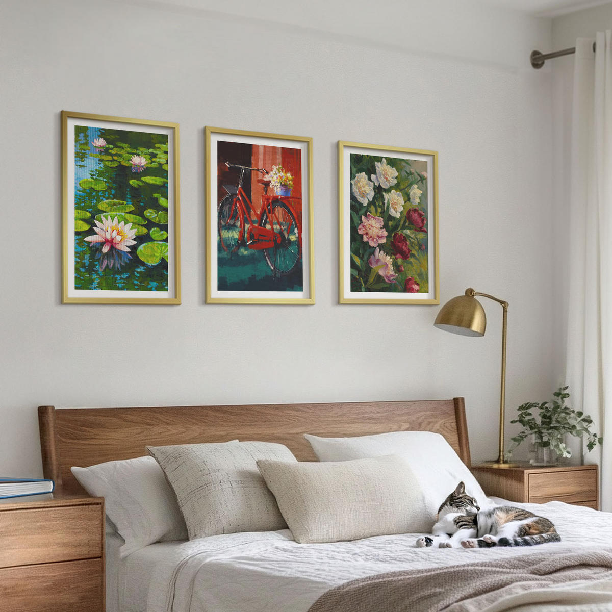 WANDBILDER 3er Set - 40x60 cm Goldrahmen - Lilien im Garten, bunte Blumen - Goldfarben, Kunststoff (40/60cm) - ArtPrintCave