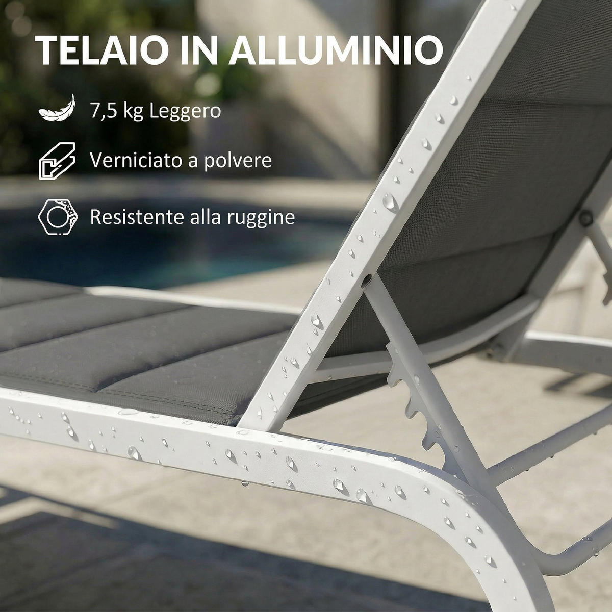 SONNENLIEGE Garten-Sonnenliege mit Rollen aus Texteline mit Aluminiumrahmen,165*62*94 cm ,dunkelgrau und weiß - Grau, Metall (62/94/165cm) - Vallsero