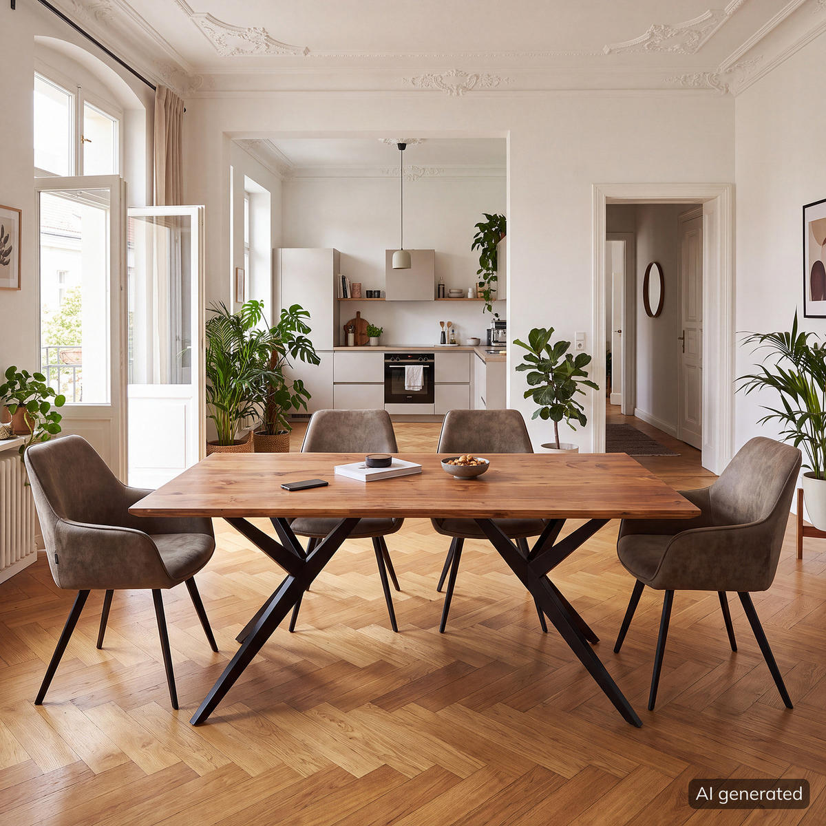 ESSTISCH - Akazie massiv / Eisen - Akazie / Schwarz - Akaziefarben, Holz/Metall (100/220/75cm) - home24