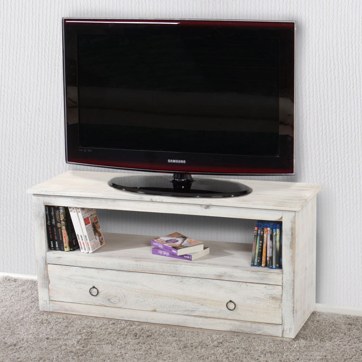 TV-RACK FERNSEHTISCH LOWBOARD Reinweiß - Weiß, Holz (110/53/39cm) - MCW