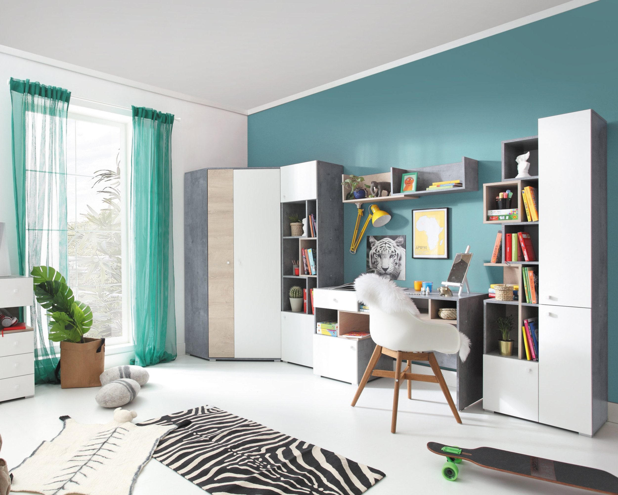 ECKSCHRANK SIMON 02 Grau/Weiß/Sonoma Eiche 90/90/190 - Weiß/Grau, Holzwerkstoff (90/190/90cm) - Deine Möbel 24
