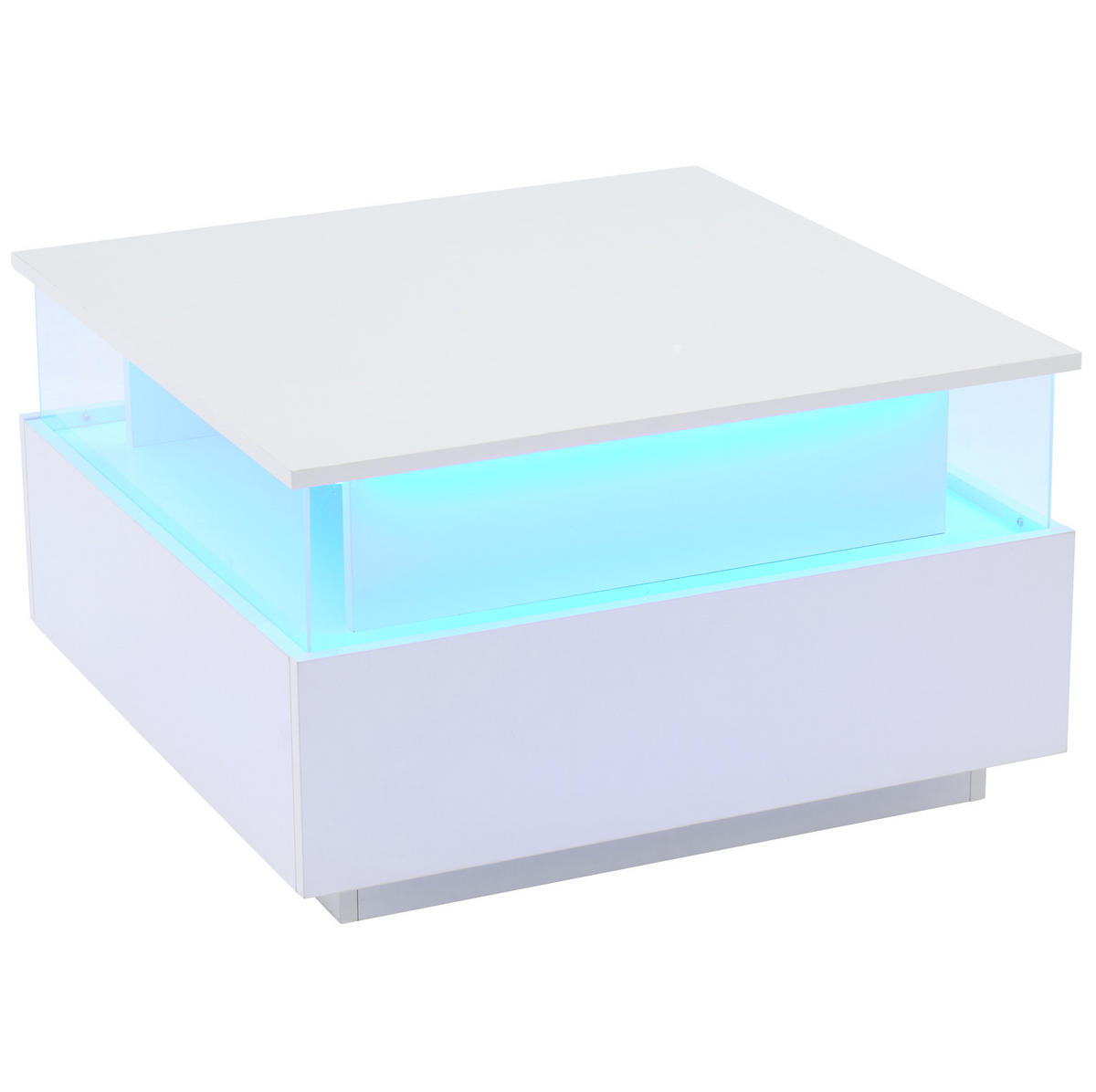 COUCHTISCH, Hochglanz Weiß mit LED und 2 Schubladen, 70/70/41 cm,Weiß - Weiß, Holzwerkstoff (70/70/41cm) - Redom