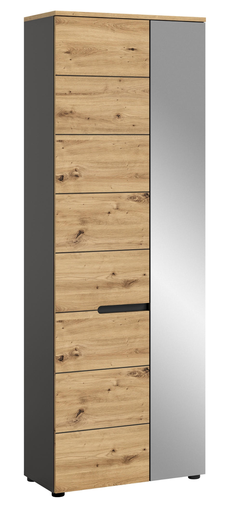 GARDEROBENSCHRANK Schuhschrank Eiche Artisan grau 65 cm mit Soft-Close - Schwarz/Eiche Artisan, Glas/Holz (65/190/37cm) - Inn.Furn
