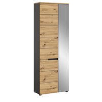 GARDEROBENSCHRANK Schuhschrank Eiche Artisan grau 65 cm mit Soft-Close - Schwarz/Eiche Artisan, Glas/Holz (65/190/37cm) - Inn.Furn
