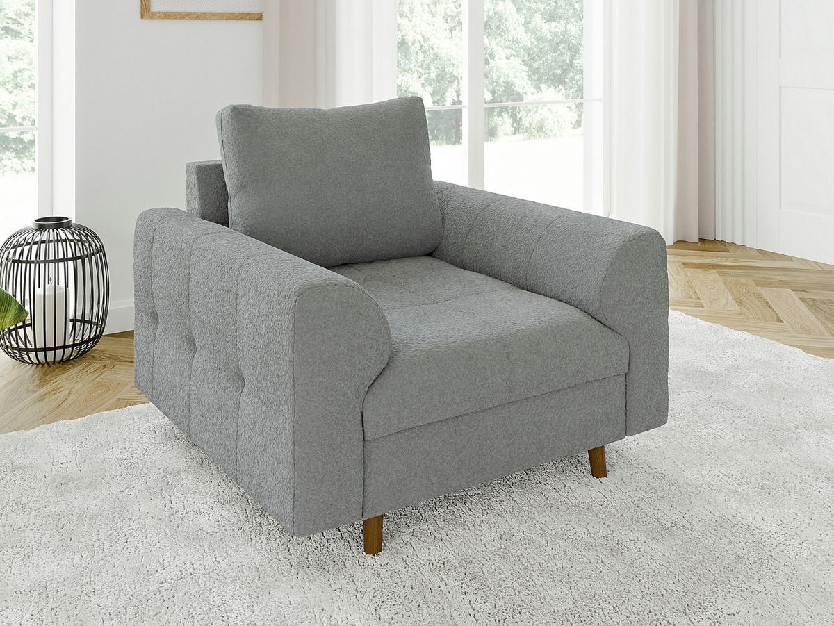 SESSEL Henrik Grau Boucle - Braun/Grau, Holz/Textil (97/81/93cm) - S-Style Möbel