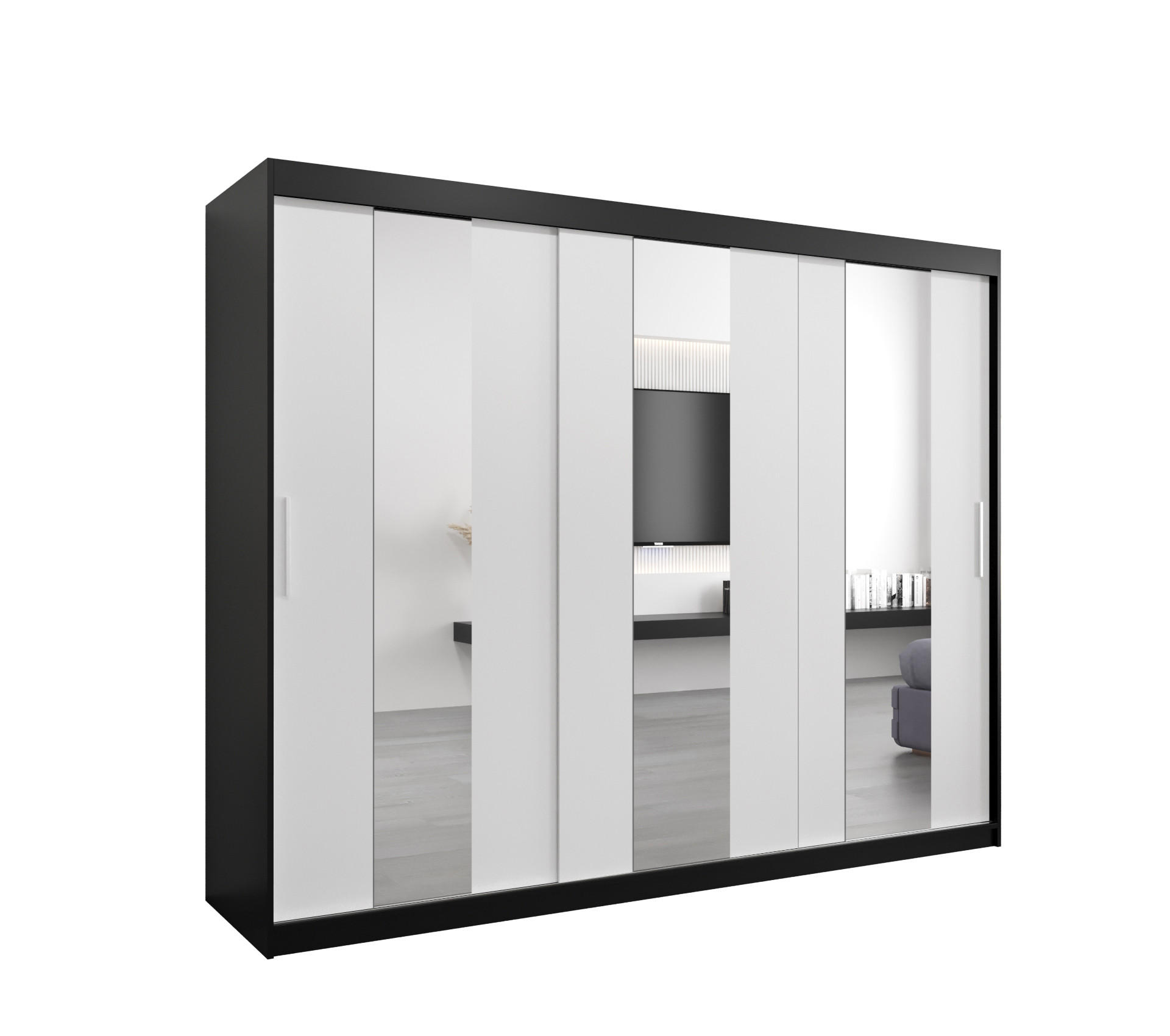 SCHWEBETÜRENSCHRANK 200/250/62 2-türig - Silberfarben/Schwarz, Holz/Kunststoff (250/200/62cm) - Abiks Möbel