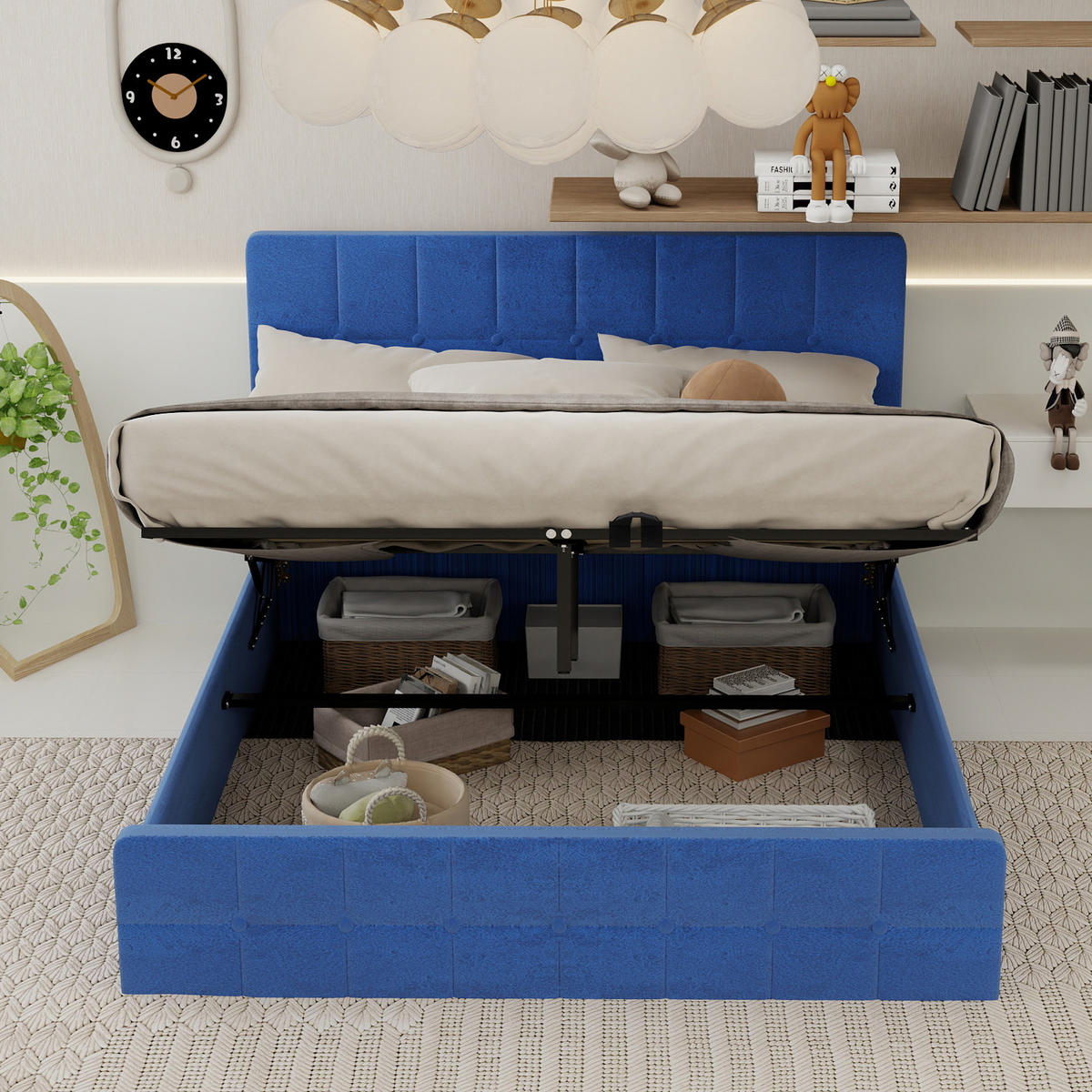 STAURAUMBETT 160/200 cm DE-35403 mit Staufach Blau - Blau, Metall (160/200cm) - ComfortXL