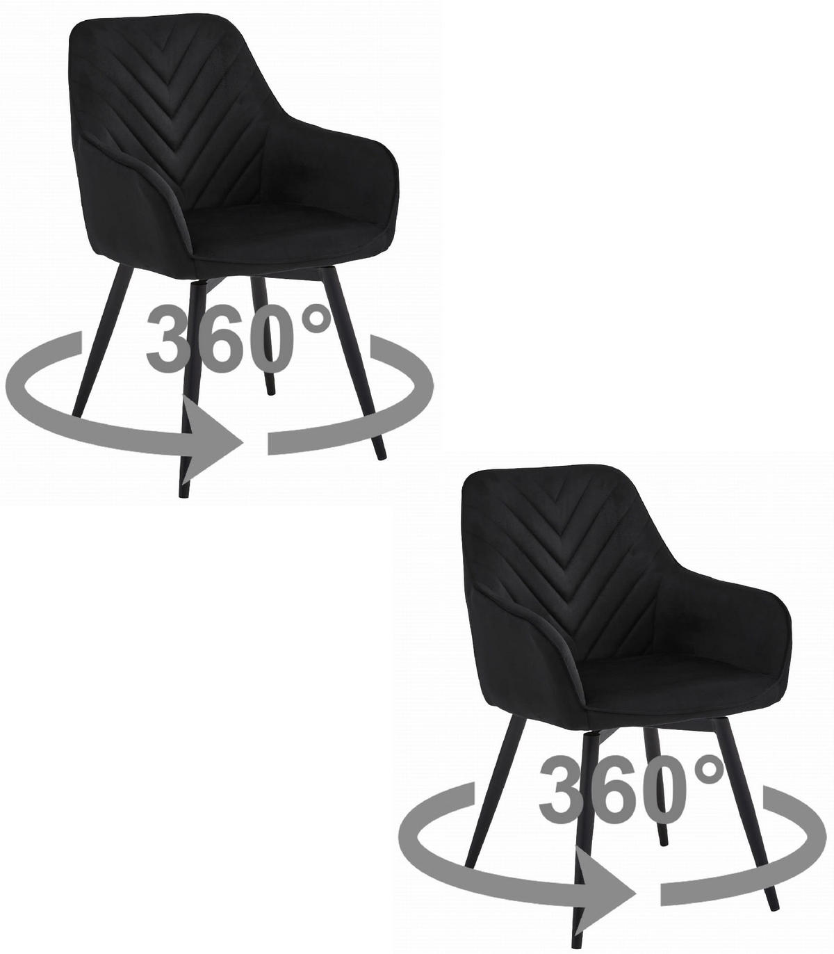 ESSZIMMERSTUHL 2-er Set WAAV360 schwarzer Sitz, schwarze Beine - Schwarz, Textil (56/83.5/61cm) - Valora